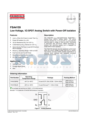 FSA4159P6X datasheet - Low-Voltage, 1Y SPDT Analog Switch with Power-Off Isolation