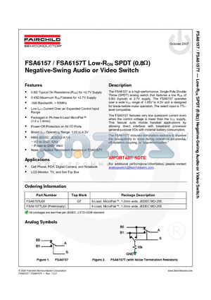 FSA6157TL6X datasheet - Negative-Swing Audio or Video Switch