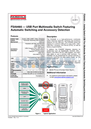 FSA9485 datasheet - USB Port Multimedia Switch Featuring Automatic Switching and Accessory Detection