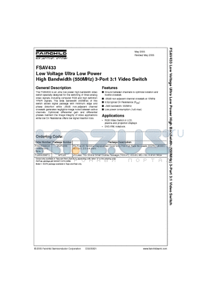 FSAV433 datasheet - Low Voltage Ultra Low Power High Bandwidth (550MHz) 3-Port 3:1 Video Switch