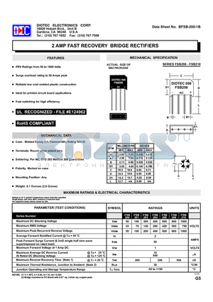 FSB200 datasheet - 2 AMP FAST RECOVERY BRIDGE RECTIFIERS