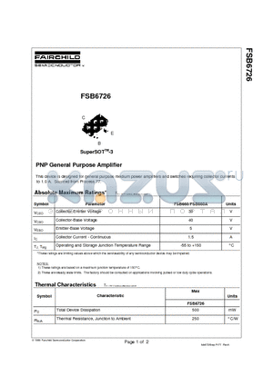 FSB6726 datasheet - PNP General Purpose Amplifier