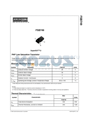 FSB749 datasheet - PNP Low Saturation Transistor