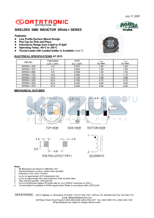 DR350-1-103 datasheet - SHIELDED SMD INDUCTOR