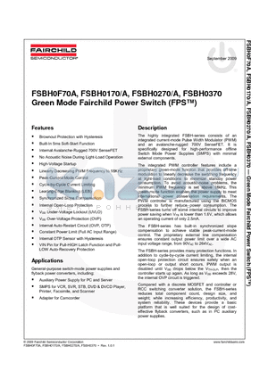 FSBH0270A datasheet - Green Mode Fairchild Power Switch (FPS)