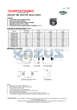 DR350-2-333 datasheet - SHIELDED SMD INDUCTOR