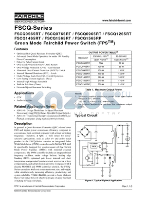 FSCQ0765RTYDTU datasheet - Green Mode Fairchild Power Switch (FPS)