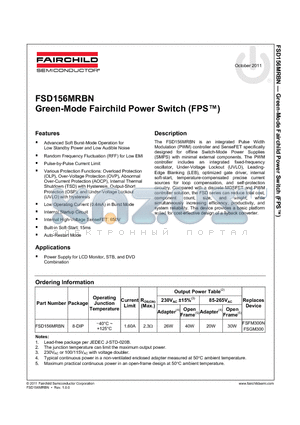FSD156MRBN datasheet - Green-Mode Fairchild Power Switch (FPS)