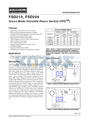 FSD200M datasheet - Green Mode Fairchild Power Switch (FPSTM)