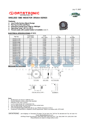 DR350-4-103 datasheet - SHIELDED SMD INDUCTOR