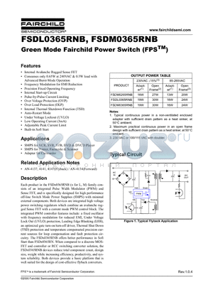 FSDL0365RNB datasheet - Green Mode Fairchild Power Switch (FPS)