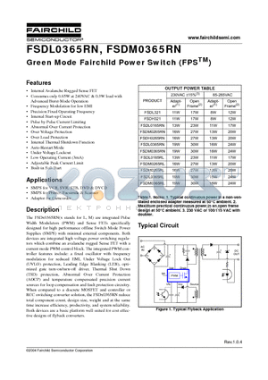 FSDL0365RN datasheet - Green Mode Fairchild Power Switch (FPSTM)