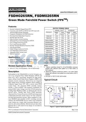 FSDL321 datasheet - Green Mode Fairchild Power Switch (FPSTM)