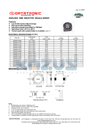 DR350-6-103 datasheet - SHIELDED SMD INDUCTOR