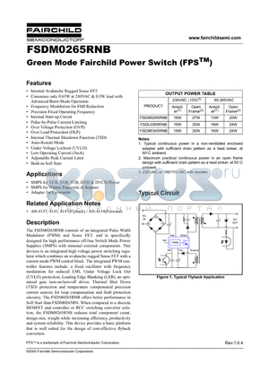 FSDM0265RNB datasheet - Green Mode Fairchild Power Switch (FPS)