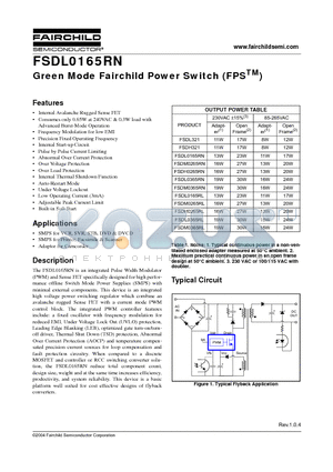 FSDM0265RN datasheet - Green Mode Fairchild Power Switch (FPSTM)