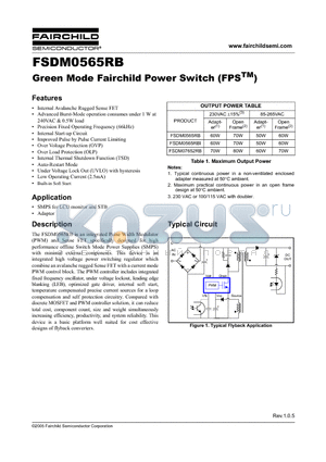 FSDM0565RB datasheet - Green Mode Fairchild Power Switch (FPS)