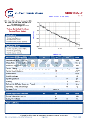 CRO2155A-LF_10 datasheet - Voltage-Controlled Oscillator Surface Mount Module