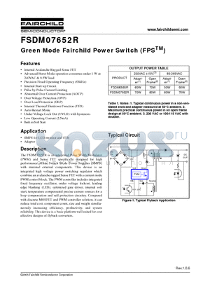 FSDM07652RWDTU datasheet - Green Mode Fairchild Power Switch (FPS)