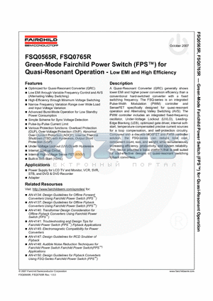 FSDM0765RB datasheet - Green-Mode Fairchild Power Switch (FPS) for Quasi-Resonant Operation - Low EMI and High Efficiency