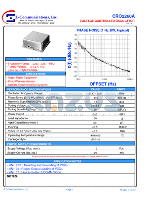 CRO2260A datasheet - VOLTAGE CONTROLLED OSCILLATOR