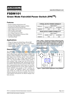 FSDM101 datasheet - Green Mode Fairchild Power Switch (FPSTM)