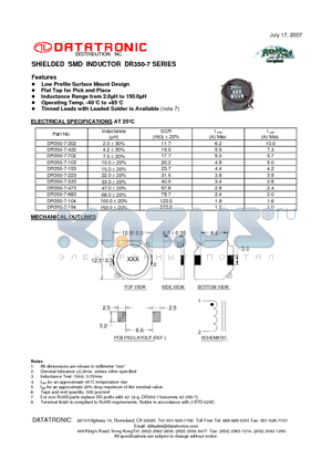 DR350-7-223 datasheet - SHIELDED SMD INDUCTOR