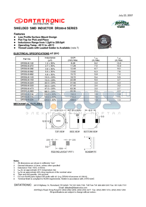 DR350-8-272 datasheet - SHIELDED SMD INDUCTOR
