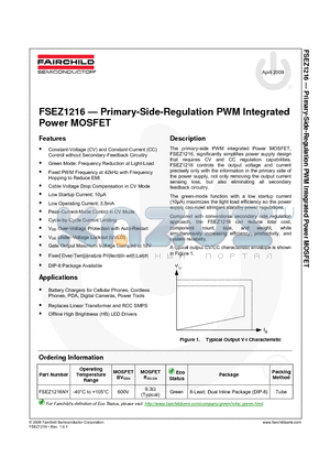 FSEZ1216 datasheet - Primary-Side-Regulation PWM Integrated Power MOSFET