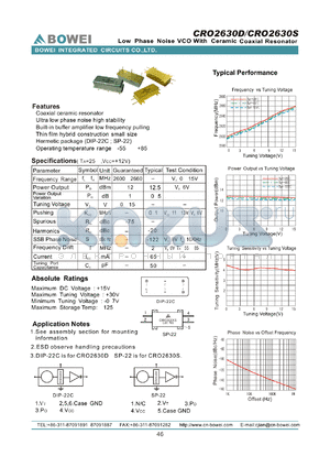 CRO2630D datasheet - Low Phase Noise VCO With Ceramic Coaxial Resonator