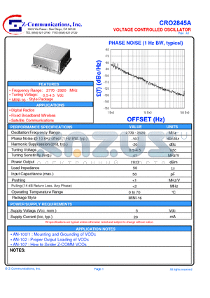 CRO2845A datasheet - LOW COST - HIGH PERFORMANCE VOLTAGE CONTROLLED OSCILLATOR