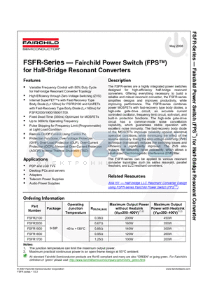 FSFR1900 datasheet - Power Switch (FPS) for Half-Bridge Resonant Converters