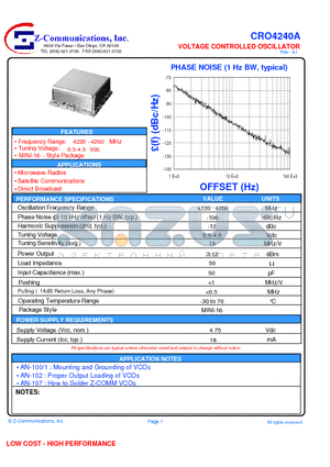 CRO4240A datasheet - VOLTAGE CONTROLLED OSCILLATOR