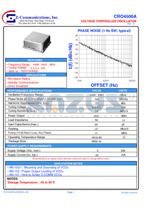 CRO4500A datasheet - LOW COST - HIGH PERFORMANCE VOLTAGE CONTROLLED OSCILLATOR