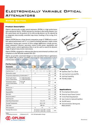 EVOA1550000225 datasheet - Electronically Variable Optical Attenuators
