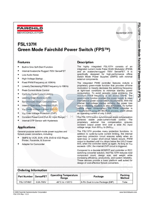 FSL137H datasheet - Green Mode Fairchild Power Switch