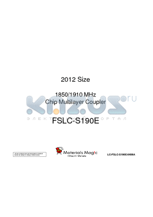 FSLC-S190E datasheet - 2012 Size 1850/1910 MHz Chip Multilayer Coupler