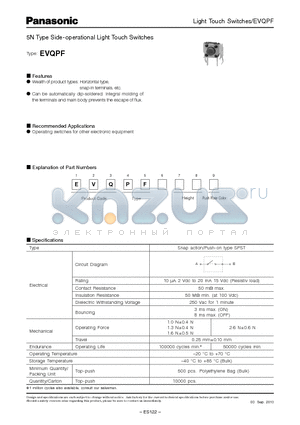 EVQPF108K datasheet - 5N Type Side-operational Light Touch Switches