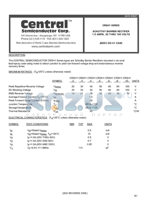 CRSH1 datasheet - SCHOTTKY BARRIER RECTIFIER 1.0 AMPS, 20 THRU 100 VOLTS
