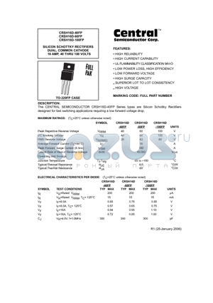 CRSH16D-40FP datasheet - SILICON SCHOTTKY RECTIFIERS DUAL, COMMON CATHODE 16 AMP, 40 THRU 100 VOLTS