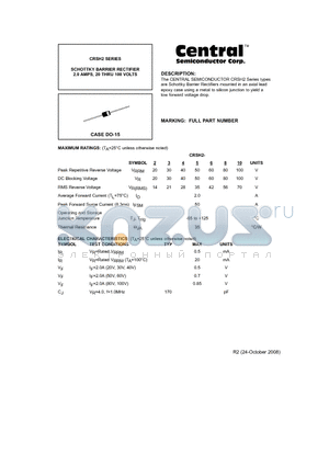 CRSH2 datasheet - SCHOTTKY BARRIER RECTIFIER 2.0 AMPS, 20 THRU 100 VOLTS