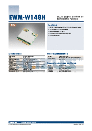 EWM-W148H datasheet - 802.11 a/b/g/n  Bluetooth 4.0 Half-size Mini PCIe Card