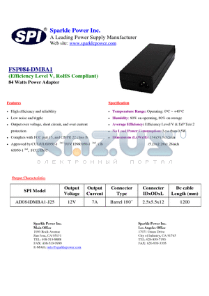 FSP084-DMBA1 datasheet - 84 Watts Power Adapter High efficiency and reliability