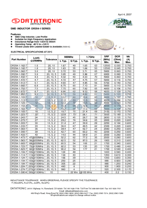 DR354-1-162-T datasheet - SMD INDUCTOR