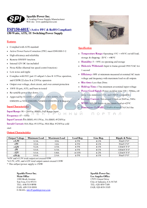 FSP150-601U datasheet - 150 Watts, ATX, 1U Switching Power Supply