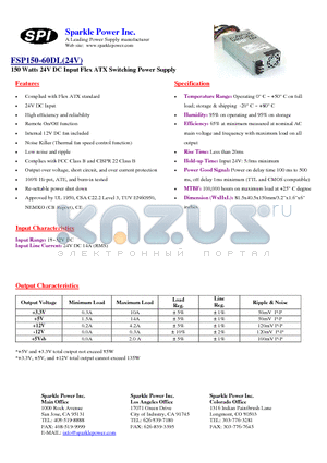 FSP150-60DL datasheet - 150 Watts 24V DC Input Flex ATX Switching Power Supply