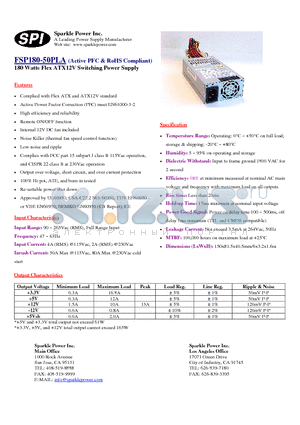 FSP180-50PLA datasheet - 180 Watts Flex ATX12V Switching Power Supply