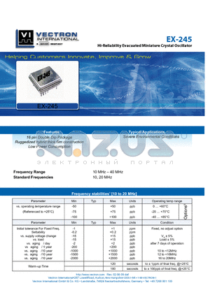 EX-245 datasheet - Hi-Reliability Evacuated Miniature Crystal Oscillator