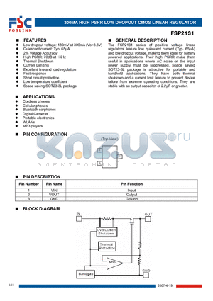 FSP2131C25AD datasheet - 300MA HIGH PSRR LOW DROPOUT CMOS LINEAR REGULATOR