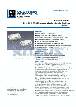 EX-380-DHF-507-G-10.000 datasheet - 4 Pin DIP & SMD Evacuated Miniature Crystal Oscillator